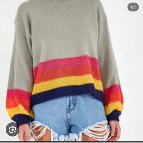 FARM Rio Sweaters - Farm Rio Tricot Colorful Striped Women's Sweater Petite